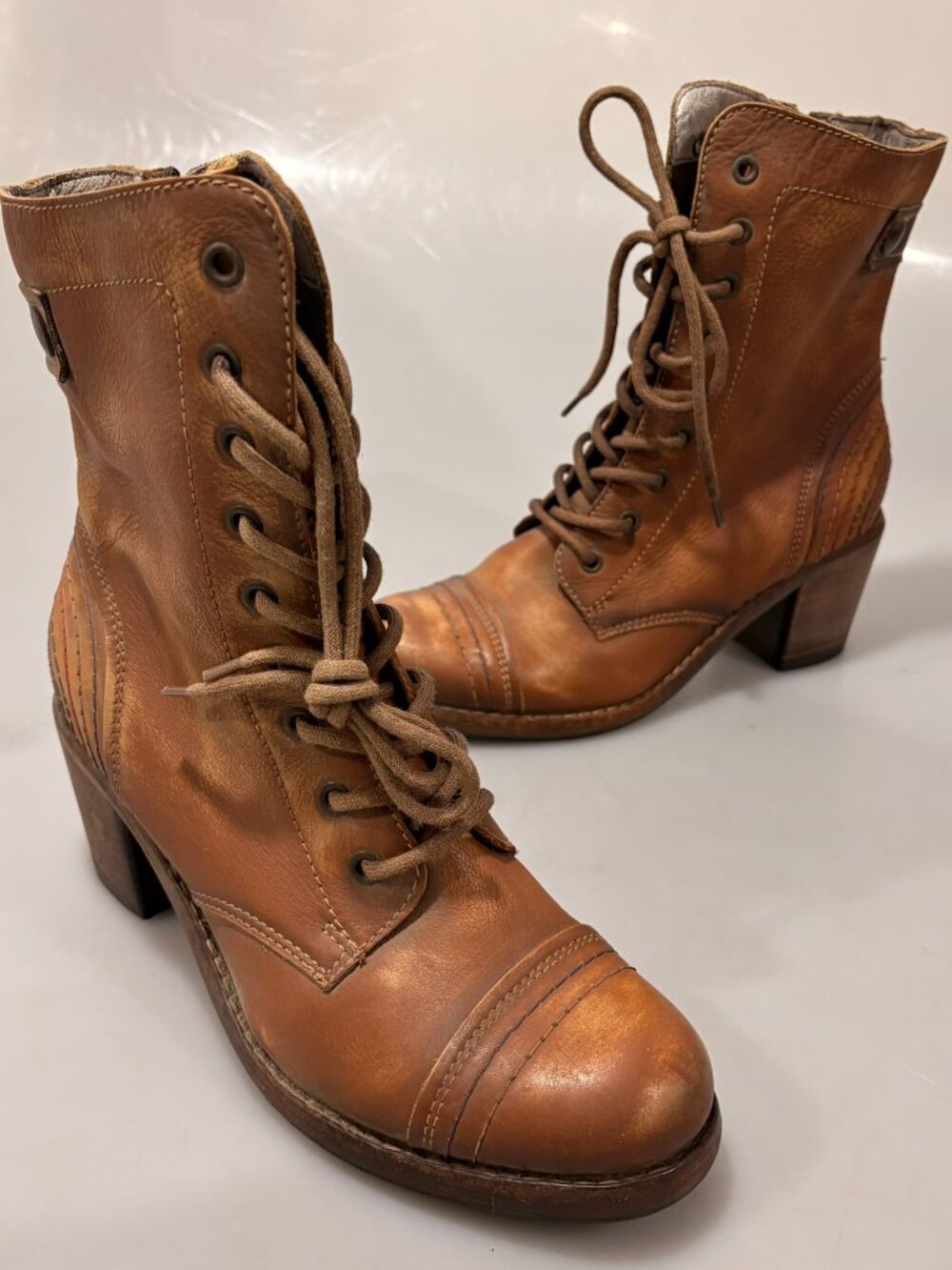 Taos Footwear Brown Leather Lace-Up Combat Moto Boots